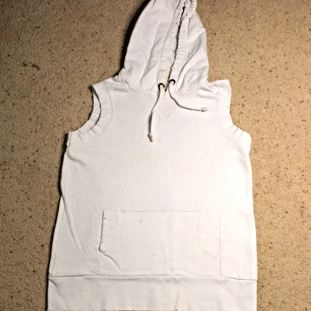 Free People Oversized Sleeveless Hoodie Thrashed Knit Boho Grunge White